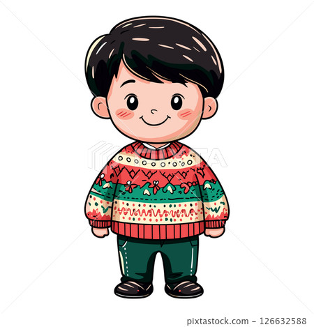 cute happy little baby boy in cozy winter sweater isolated vector illustration 126632588