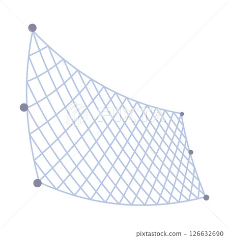 Fish net icon, isolated fishnet and fish scoop. Mesh tool used for catching. Device for safely transferring fish from one container to another or water. Vector cartoon illustration 126632690