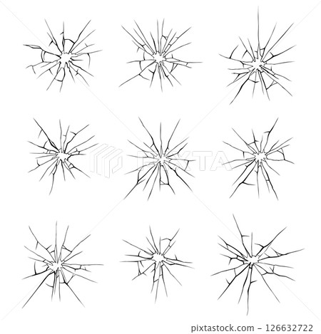 Glass crack broken texture window. Ice glass cracked effect background bullet mirror transparent isolated illustration 126632722