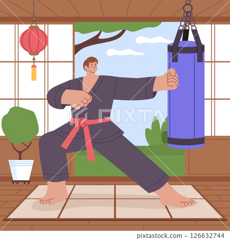 Flat Martial Arts Training Illustration 126632744