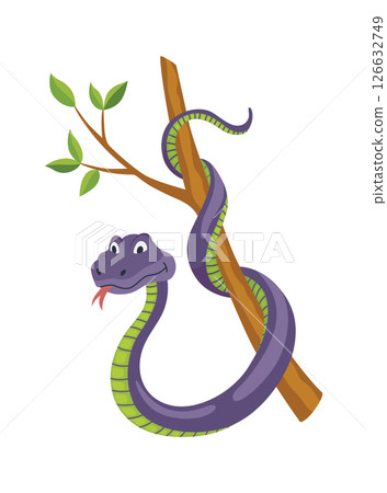 Cartoon color snake. Cute smiling animal, funny reptile of wild tropical nature. Flat vector isolated illustrations for kids design 126632749