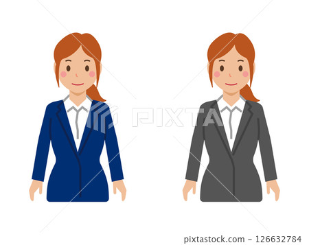 毫無疑問,她是一位綁著馬尾、表情嚴肅的年輕女子。西裝上身 毫無疑問,她是一位綁著馬尾、表情嚴肅的年輕女子。西裝上身 126632784