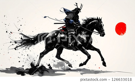 一幅描繪騎馬武士的墨畫 一幅描繪騎馬武士的墨畫 126633018