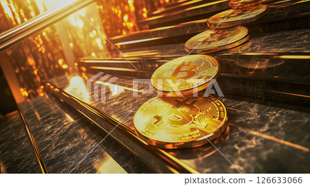 帶有比特幣的金色樓梯 帶有比特幣的金色樓梯 126633066