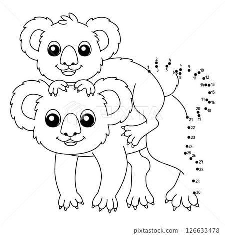 Dot to Dot Koala with Kid Animal Isolated Coloring 126633478