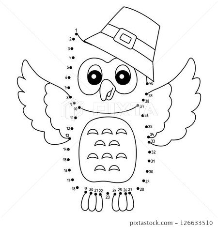Dot to Dot Owl with Pilgrim Hat Isolated Coloring Dot to Dot Owl with Pilgrim Hat Isolated Coloring 126633510