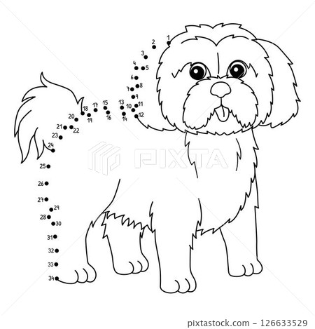 Dot to Dot Shih Tzu Dog Animal Isolated Coloring  126633529
