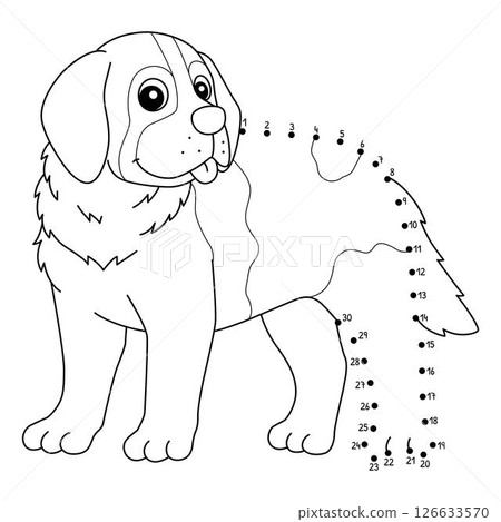 Dot to Dot St Bernard Dog Animal Isolated Coloring 126633570