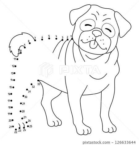 Dot to Dot Pug Dog Animal Isolated Coloring Page  126633644
