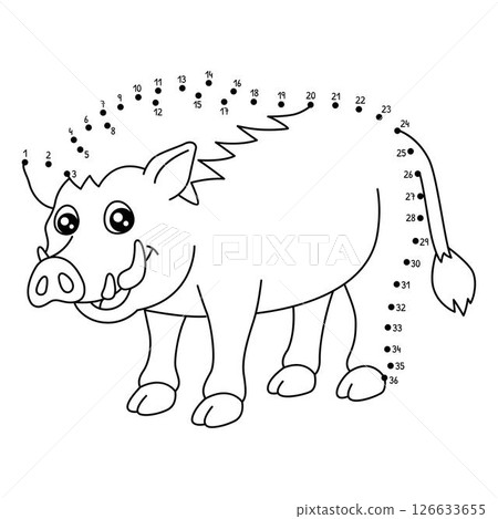 Dot to Dot Warthog Animal Isolated Coloring Page  126633655