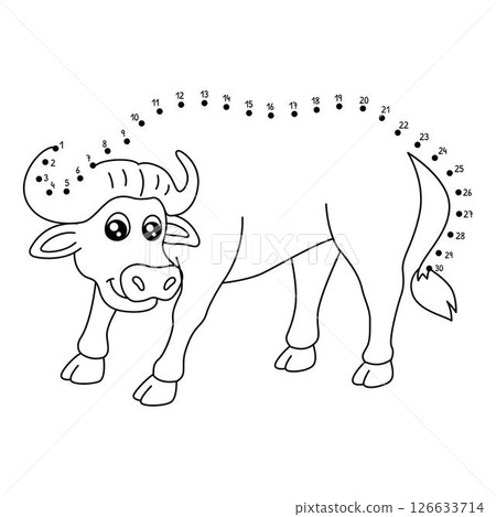 Dot to Dot Buffalo Animal Isolated Coloring Page  126633714