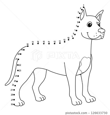 Dot to Dot Great Dane Dog Animal Isolated Coloring 126633730