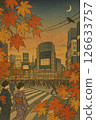 透過紅葉看到的秋季澀谷十字路口浮世繪風格 126633757