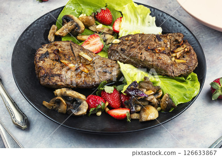 Beef BBQ and strawberry salad. Beef BBQ and strawberry salad. 126633867