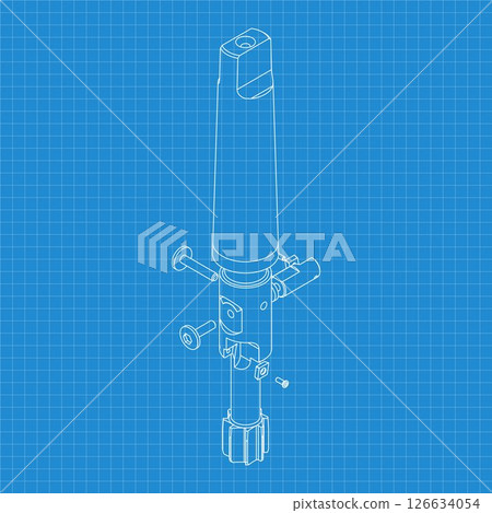 Mechanical engineering drawings. Tap tools, borer. Technical Design. Cover. Blueprint. Step Cutting Tool with Countersinking Function. Technical 3D Vector Illustration 126634054