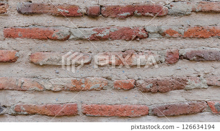 Textured brick wall with earthy tones in a rustic setting Textured brick wall with earthy tones in a rustic setting 126634194