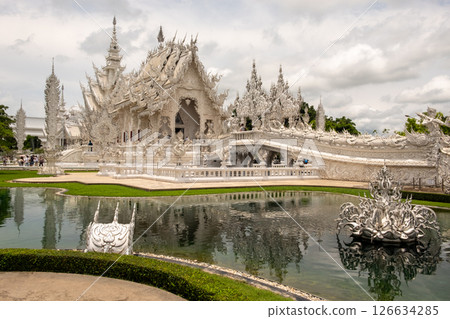 White Temple (Wat Rong Khun) Reflected in Pond 126634285