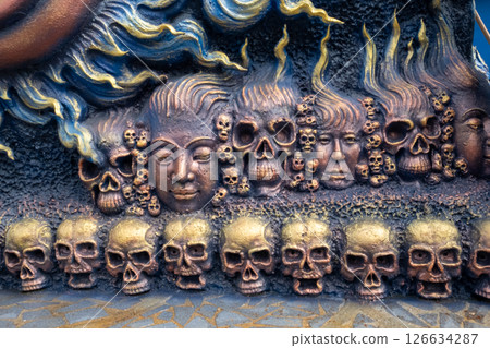 Skulls and Faces Carving at Temple Base Skulls and Faces Carving at Temple Base 126634287