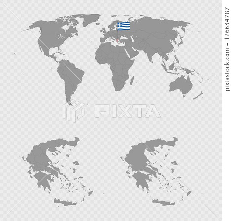 Greece Map Set with World Location. Greece Map Set with World Location. 126634787
