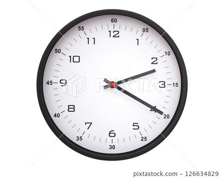 A modern white face with black numbers analog wall clock Showing 02:20 or 14:20. Isolated on White Background. A modern white face with black numbers analog wall clock Showing 02:20 or 14:20. Isolated on White Background. 126634829