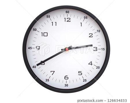 A modern white face with black numbers analog wall clock Showing 02:40 or 14:40. Isolated on White Background.A modern white face with black numbers analog wall clock Showing 02:40 or 14:40. Isolated 126634833
