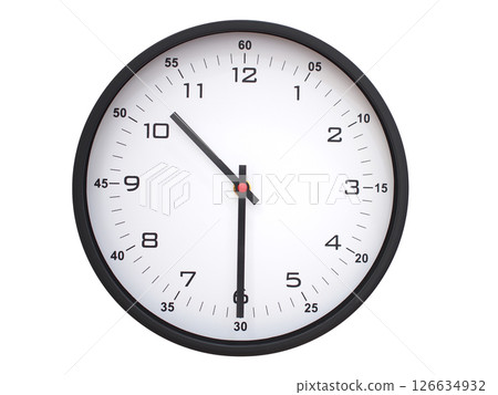 A modern white face with black numbers analog wall clock Showing 10:30 or 22:30. Isolated on White Background. 126634932