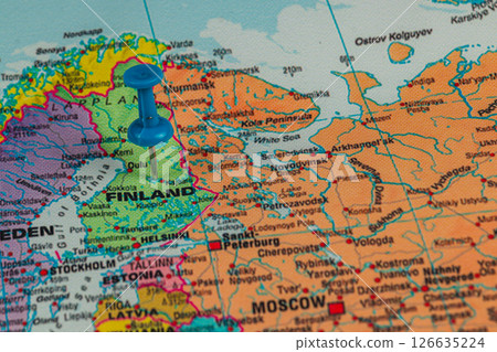 Pinpointing Finland on a colorful map of Europe 126635224