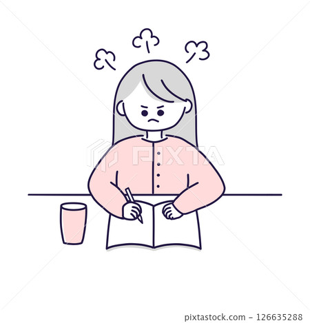 一名女子在筆記本上寫下她的憤怒 一名女子在筆記本上寫下她的憤怒 126635288