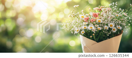 Blooming Daisy Bouquet in Warm Sunshine 126635344