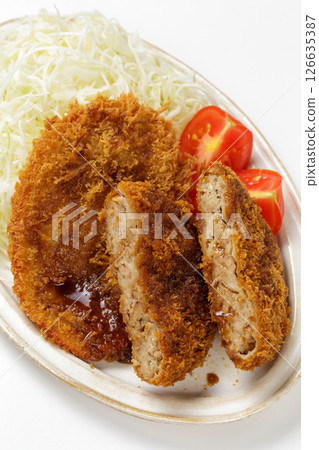 Minced meat cutlet and ham cutlet 126635387