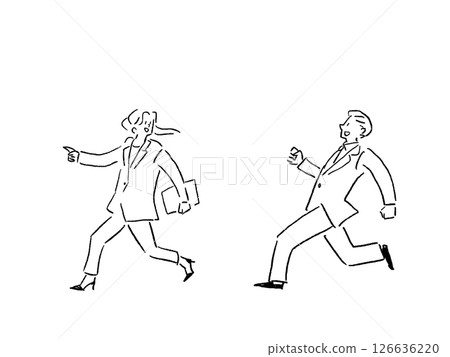 穿著西裝奔跑的女人與男人，線條畫 126636220