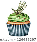 watercolor style Halloween desserts, featuring cupcakes, donuts, candy, parfaits, and more all with transparent backgrounds. Perfect for seasonal designs, stickers, scrapbooks, and party invitations 126636297