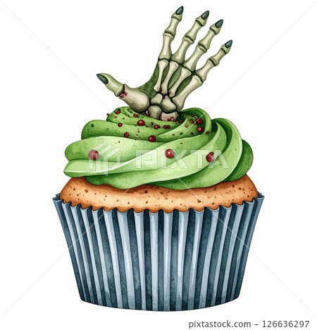 watercolor style Halloween desserts, featuring cupcakes, donuts, candy, parfaits, and more all with transparent backgrounds. Perfect for seasonal designs, stickers, scrapbooks, and party invitations 126636297