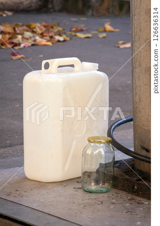 Empty plastic large water bottle Empty plastic large water bottle 126636314