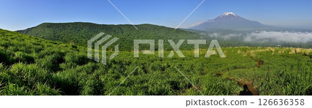 Panorama of the Mikuni ridge and Mt. Fuji from Mt. Myojin in Tanzawa 126636358