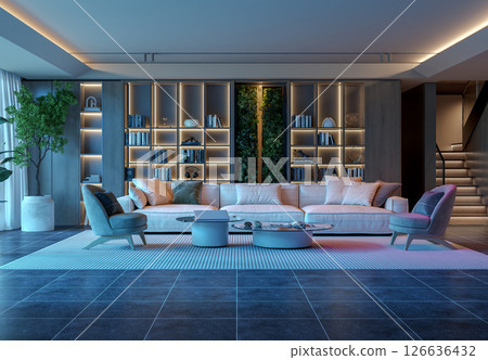Moody Living Room with Ambient Lighting Moody Living Room with Ambient Lighting 126636432