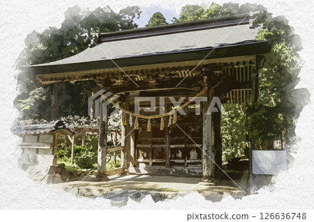 Watercolor painting of Awaka Shrine Imperial Gate, Asago City, Hyogo Prefecture Watercolor painting of Awaka Shrine Imperial Gate, Asago City, Hyogo Prefecture 126636748
