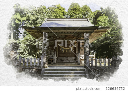 Watercolor painting style, Awaka Shrine, worship hall, Asago City, Hyogo Prefecture Watercolor painting style, Awaka Shrine, worship hall, Asago City, Hyogo Prefecture 126636752