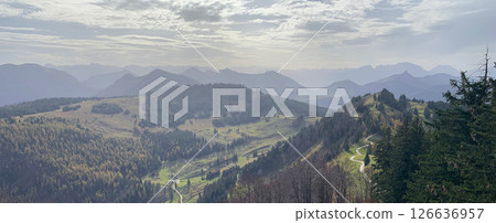 Autumn Alpine mountain landscape. Peak Zwolferhorn in Sankt Gilgen, Austria. Panoramic view, banner format 126636957