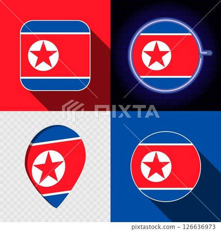 Set of modern icons with the national flag of North Korea. 126636973
