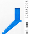 greece fasade with white wall and blue door. background 126637028