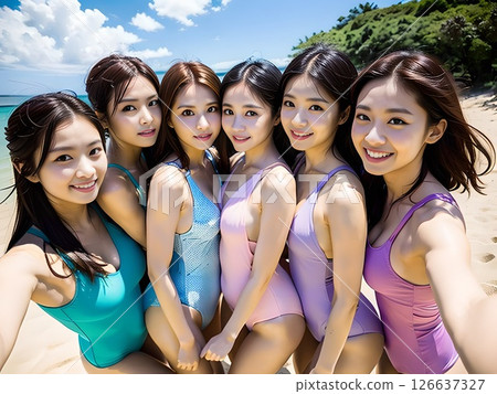 Swimming club takes group photo at summer training camp Swimming club takes group photo at summer training camp 126637327