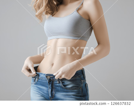 A woman with a slim body who seems to have succeeded in dieting. A healthy and beautiful waistline 126637832