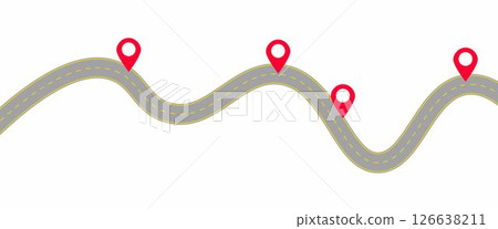 Abstract winding curve asphalt road infographic on a white background. Perfect for way location, highway, direction, transportation, and timeline concepts. 126638211