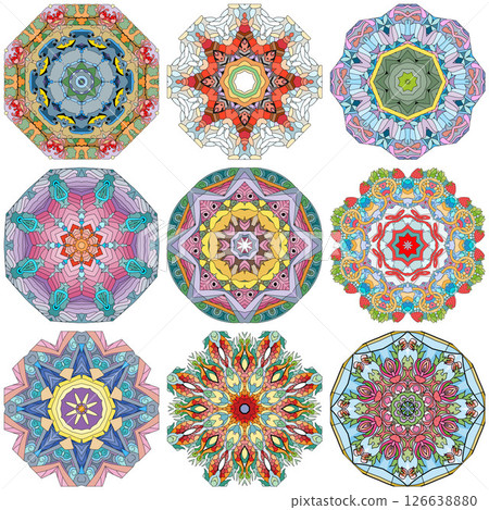 Set of colorful cute Mandalas. Decorative unusual round ornaments. 126638880