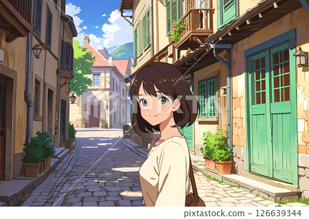 A girl turning around on a foreign street corner A girl turning around on a foreign street corner 126639344