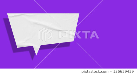 White speech bubble crumpled paper isolated on purple background 126639439