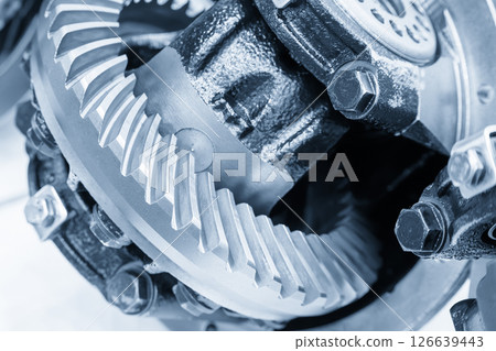 Close up scene the transmission gear parts in the light blue scene. 126639443