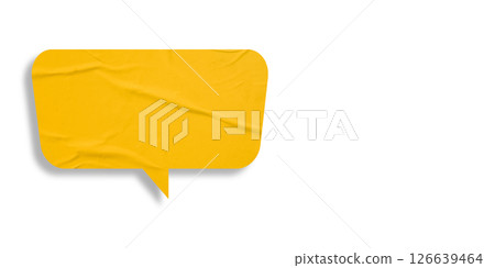 Yellow speech bubble crumpled paper isolated on transparent background Yellow speech bubble crumpled paper isolated on transparent background 126639464
