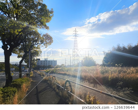 Power lines on an autumn day 126639644
